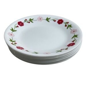Corelle Spring Pink Pattern Side Bread Dessert Plates Set of 8 White Pink Red